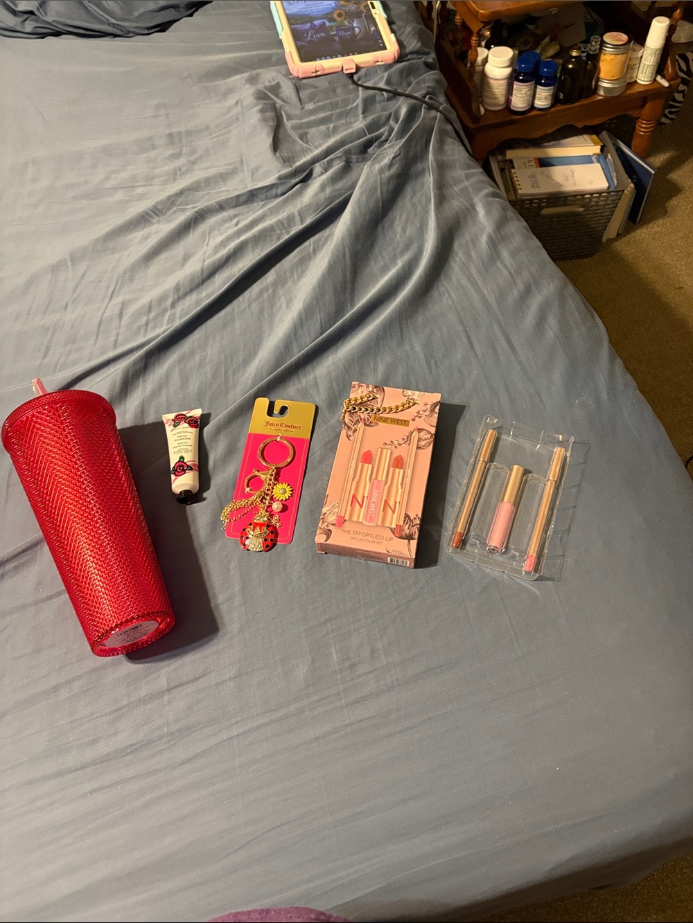 Gift Set Juicy Couture ladybug purse charm, Nine West lip gloss. Hand cream